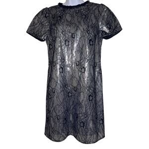 NWT Michael Kors Black Lace Lined Silver Sequin Dress Size Medium